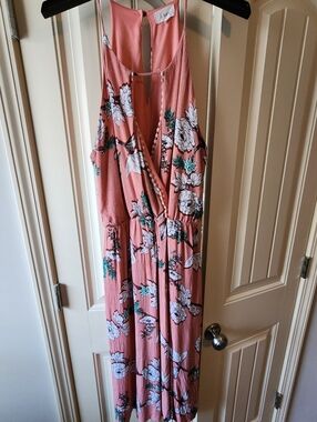 Pink Floral Sleeveless Maxi Dress with Flowers